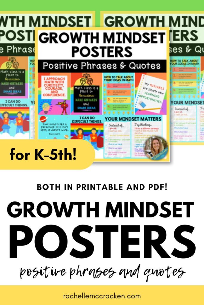 Thumbnails of Growth Mindset Posters Positive Phrases and Quotes for K-5th