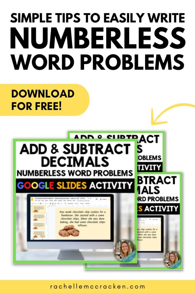 Freebie add and subtract decimals google slides activity with text overlay Simple tips to easily write numberless word problems | rachellemccracken.